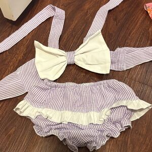 Lilac Seersucker Ruffle Two-Piece Baby Set with Bow size 3 (runs small)